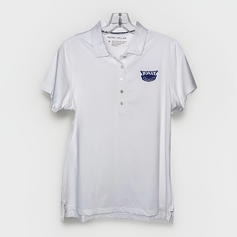 NWT Peter Millar FAU Florida Atlantic Owl Polo Shirt Womens M White UPF 50+